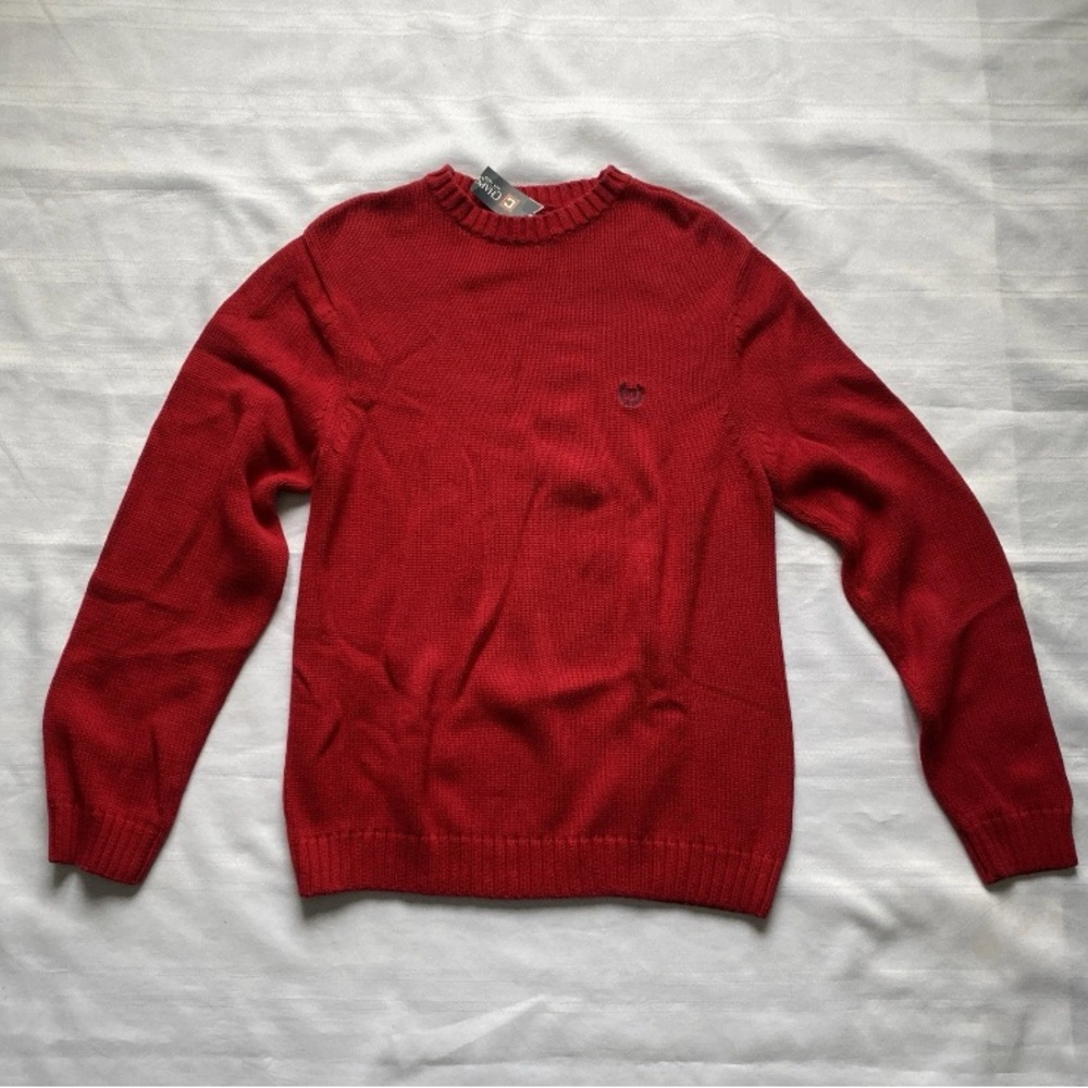 Chaps Knit Sweater Red Heavyweight Long Sleeve Crew Neck Embroidered Men Med NWT